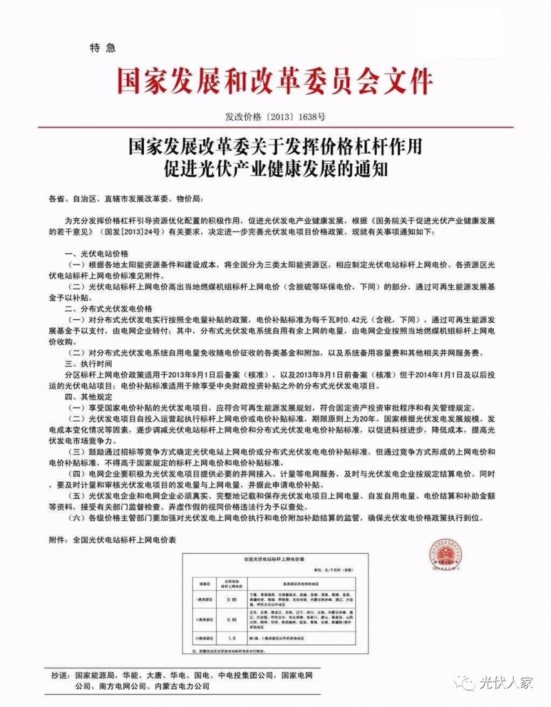 光伏补贴国家红头文件解读